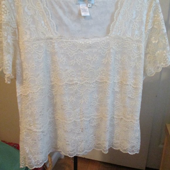 Coldwater Creek Ivory Lace XL Ladies Fancy Blouse Top - Picture 2 of 4